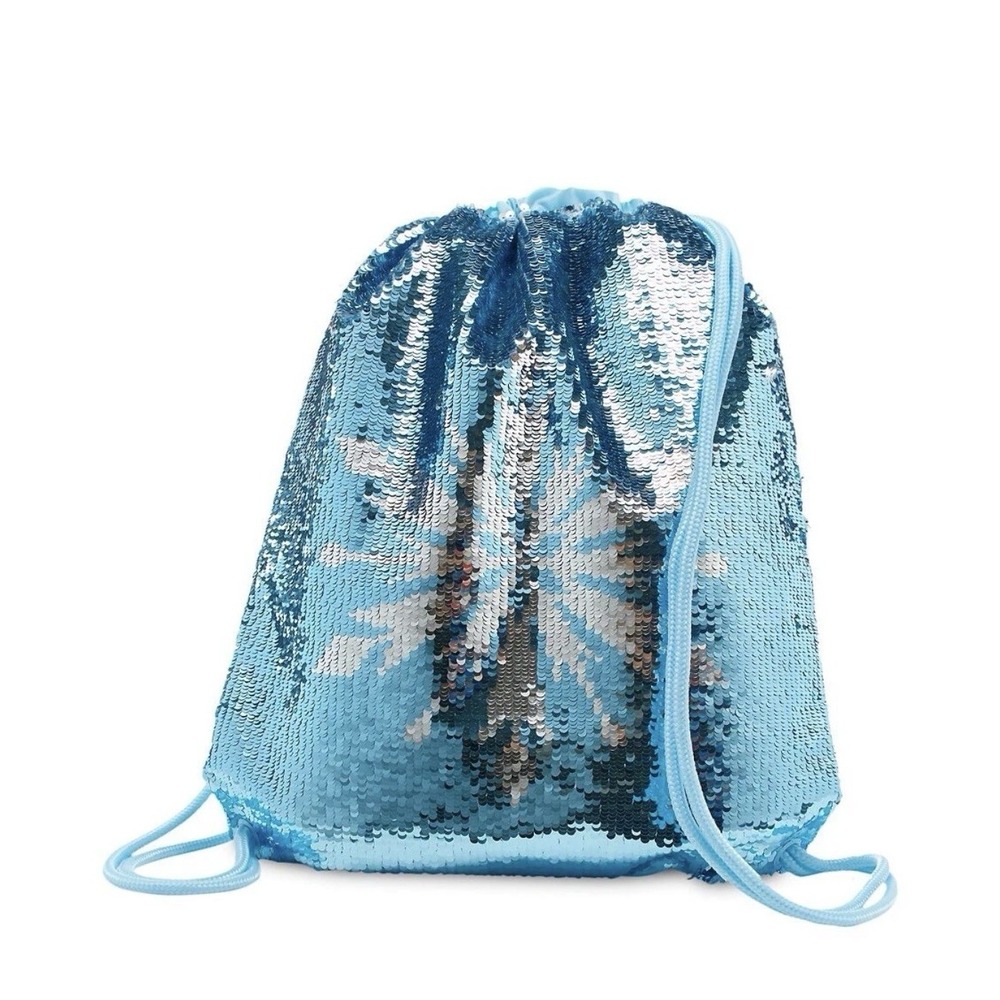 Disney Frozen 2 Elsa Reversible Lt Blue Silver Sequin Swim Drawstring Bag